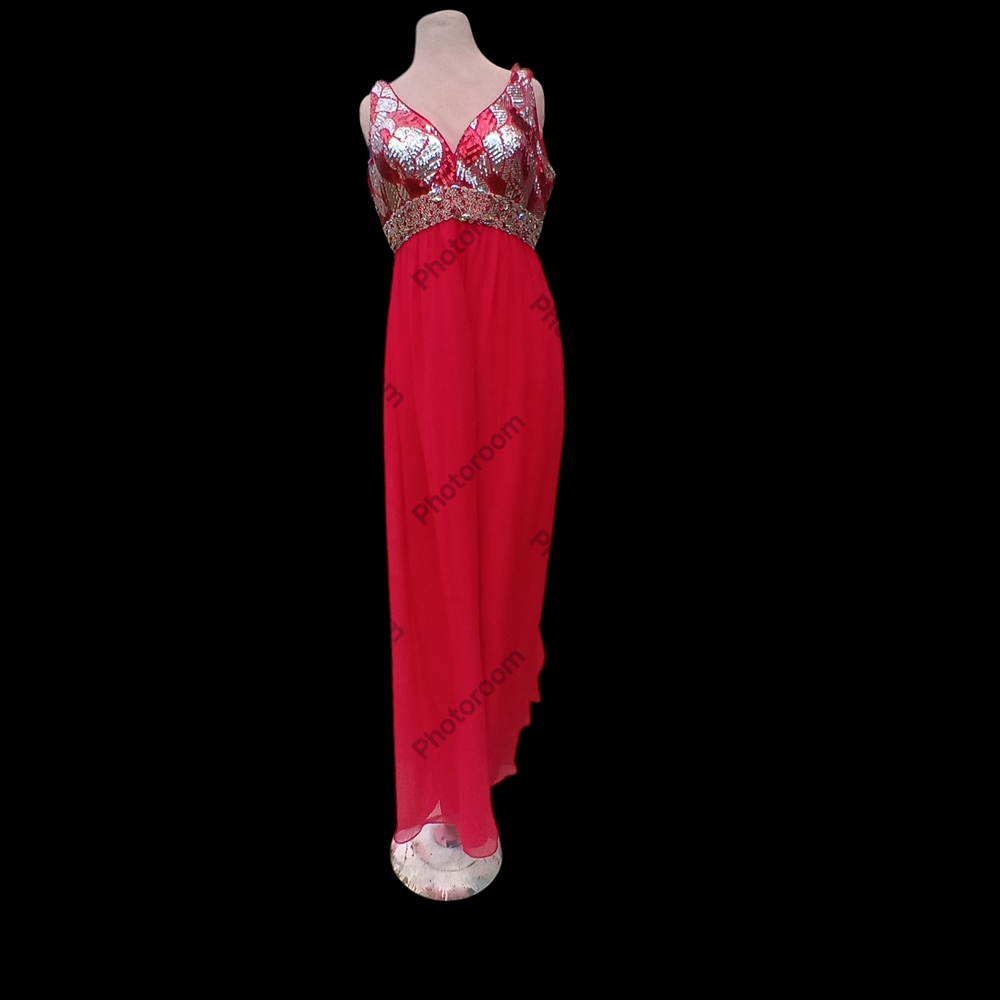 Glamorous Cire Landa Red and Silver Prom Dress